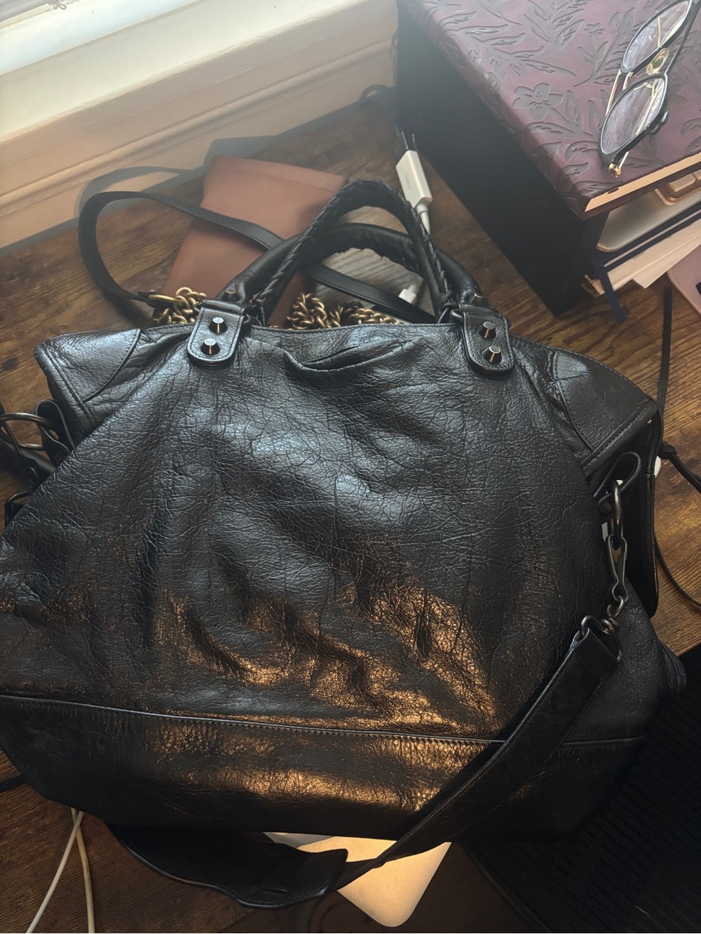 Balenciaga Black Leather Shoulder Bag with Top Handles - Picture 2 of 3